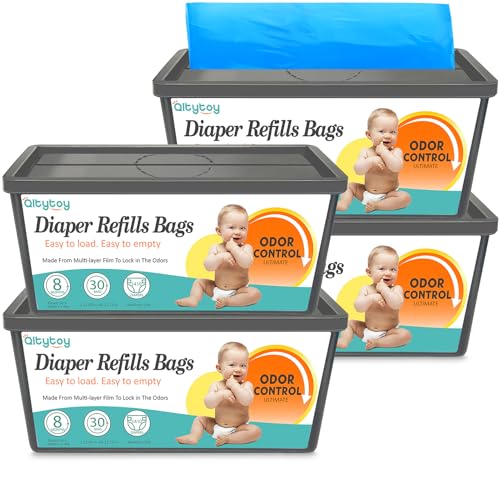 Image of Diaper Pail Refill Bags Compatible with Diaper Genie Easy Roll Signature & Platinum Pails,4-Pack (120 Bags) Hold up to 5640 Newborn Diapers Extra Thickness Powerful Odor Control Easy to Use