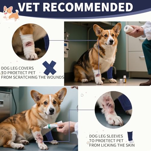 Image of ROZKITCH 4 PCS Dog Leg Wrap to Help Reducing Licking Scratching Elbow | Soft Knitting, Stretchy Fit Sleeves, Helps Reduce Licking, Dog & Cat Friendly, Easy to Wear, Daily Leg Coverage