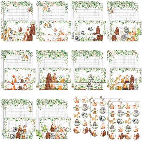 Image of TaoBary 160 Pcs Stationery Paper Set 50 Double Sided Stationery Papers with 50 Matching Envelopes and 60 Round Dot Sticker, 10 Design(Woodland Animal,8.5 x 11 Inch)