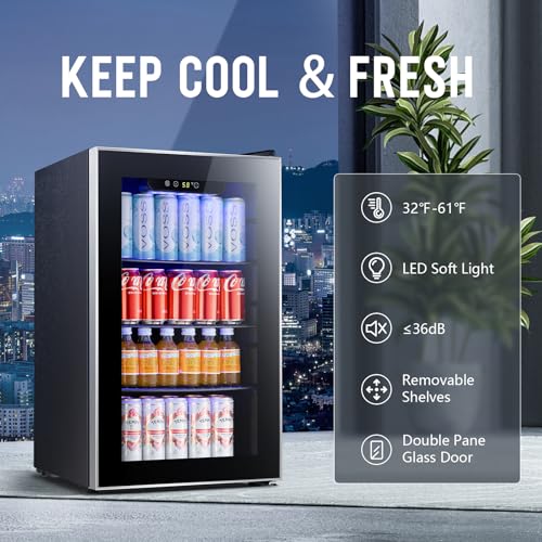 Image of Antarctic Star Beverage Refrigerator Cooler ETL Approved - 95 Can Mini Fridge Glass Door for Soda Beer Wine, 32-61℉, Quiet Compressor, Removable Shelves for Home, Office or Bar, 2.3 cu.ft