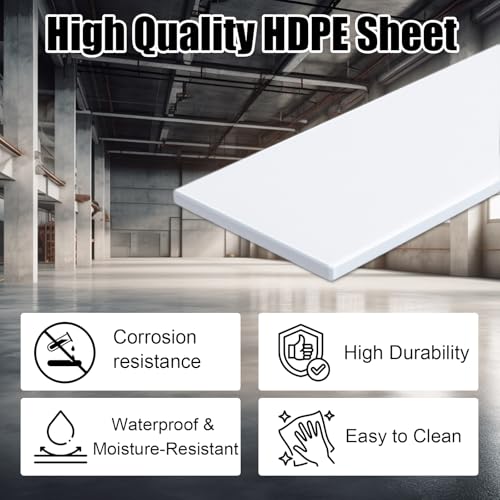Image of HDPE Sheet 1 /2-24 inch x 36 inch High Density Polyethylene Sheets with Protective Film 1 /2 Thick HDPE Plastic Sheet Board Solid Plastic Block for Flat Panel DIY Projects Machining Home (White)