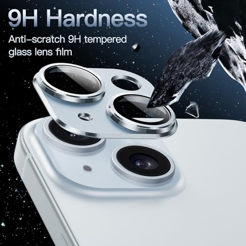 Image of JETech Camera Lens Protector for iPhone 15 6.1-Inch and iPhone 15 Plus 6.7-Inch, Full Coverage 9H Tempered Glass Ring Cover, Matte Metal Plate, Case Friendly, 1-Pack (Blue)