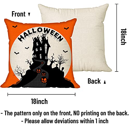 Creatrill Halloween Spooky Pillow Cover 18 X 18 Set Of 4 With 4 Bonus Coasters, Buffalo Check Pumpkin Scarecrow Truck Witch Castle Decorative Pillow Covers For Farmhouse Rustic Halloween Decor Indoor #TOP1