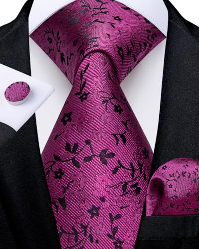 Image of DiBanGu Mens Paisley Tie Set Silk Woven Jacquard Necktie and Pocket Square Cufflinks Gift Set for Wedding Bussiness