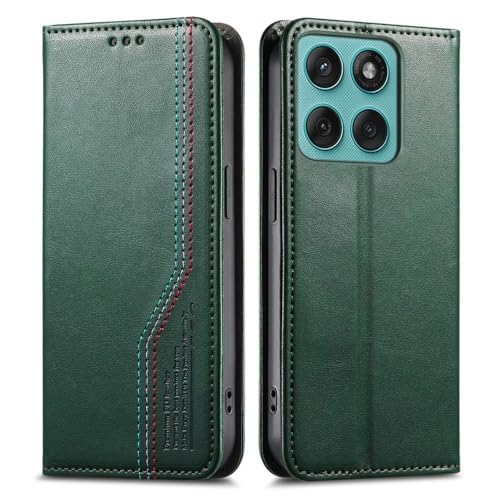 Étui iPhone 17 cuir élégant vert foncé avec rabat magnétique chic