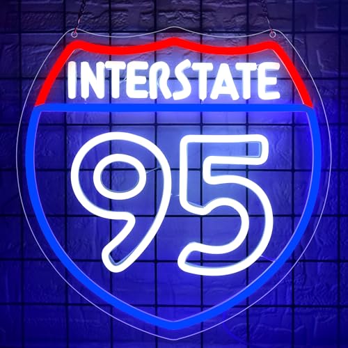 Image of Garage Neon Sign for Wall Decor Route 95 Road Neon Light for Man Cave LED Dimmable Route Sign for Garage Car Shop Bedroom Game Room Bar Decor Birthday Gifts for Men Boys Art Size13.1 * 13.1(WZCP021)