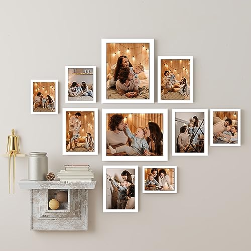 Image of Art Street Large Collage Wall Photo Frame Individual Picture Frame Set For Living Room, Decorative Wall Hanging Home Decor - Set Of 10 (4x6, 5x7, 6x8, 8x10 Inch, White)