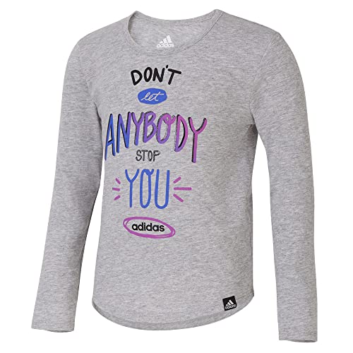adidas Long Sleeve Heather Scoop Neck Tee Kids', Grey, Size 3T
