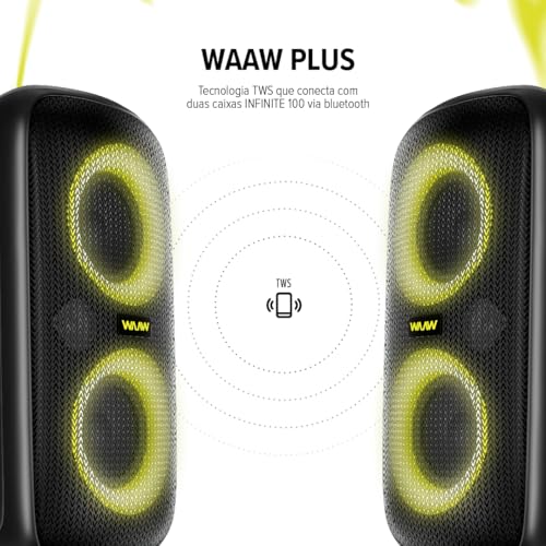 WAAW by ALOK Caixa de Som INFINITE 100 Bluetooth, Tipo Torre, Até 14h de Autonomia, 4 Alto-Falantes, TWS, 100W RMS glide