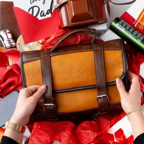 Vetelli Leather Toiletry Bag for Men - Water Resistant, 2 Zippered Internal Pockets, 2 Snap-Fastened Internal Pockets, and Hanging Hook.2