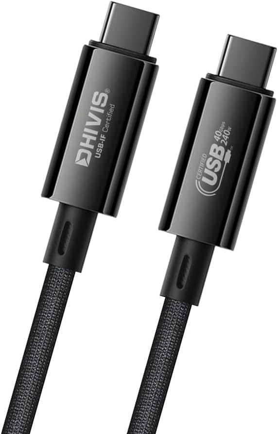 Dhivis USB4, Thunderbolt 4 Cable, 240W Charging [USB-IF Certified] 40Gbps, 8K Video Type C for Mobiles, Thunderbolt 4, 3, External SSD, GPU Support, Braided Cable (2M-USB4 Braided Cable)