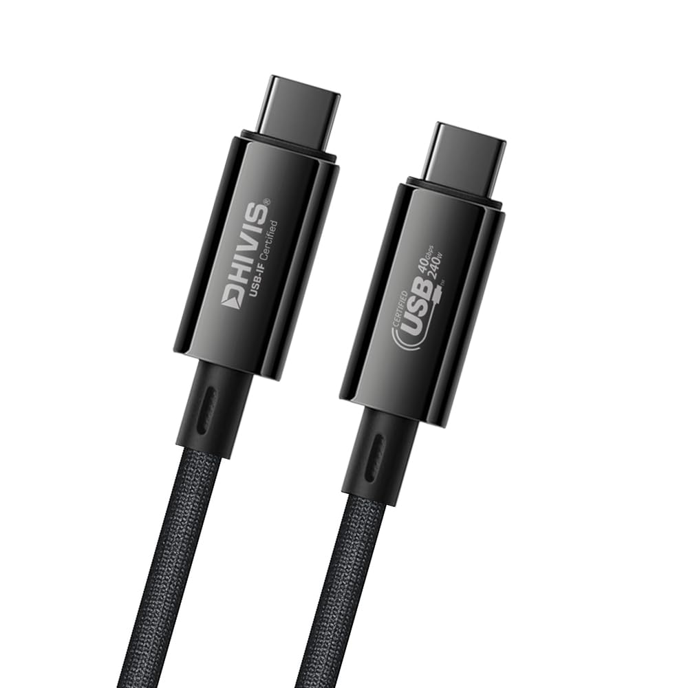 Dhivis USB4, Thunderbolt 4 Cable, 240W Charging [USB-IF Certified] 40Gbps, 8K Video Type C for Mobiles, Thunderbolt 4, 3, External SSD, GPU Support, Braided Cable (2M-USB4 Braided Cable)