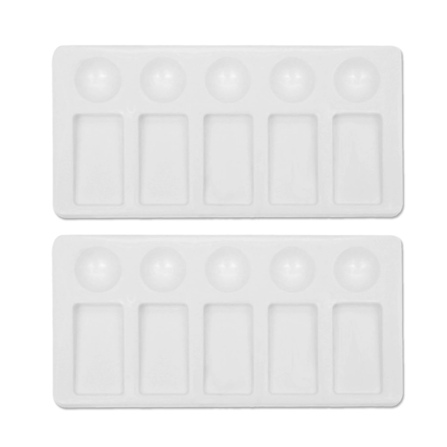 Bojueshaw 2pcs Paint Palettes,Flat Gouache Wet Palette,10 Well Plastic Mixing Trays for Watercolor,Acrylic & Oil Painting (19x11.5cm)