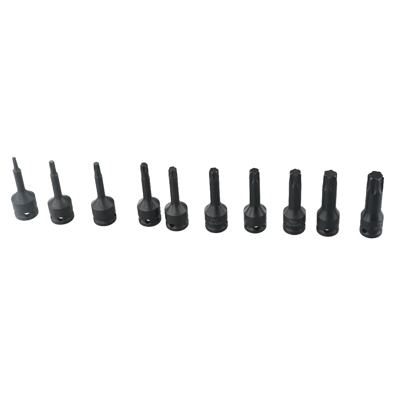 Set di 10 chiavi a bussola Torx da 30,5 cm, T80, in acciaio al cromo vanadio, in scatola di plastica