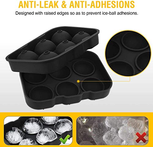 Image of Premium Imported Ice Ball Maker | Silicone 6 Cavity Easy Release 6Cm Round Whiskey Mould with Lid & Funnel for Cocktail & Bourbon - (Color-Black, Weight-300Grams) (Double Black, Standard, Round)