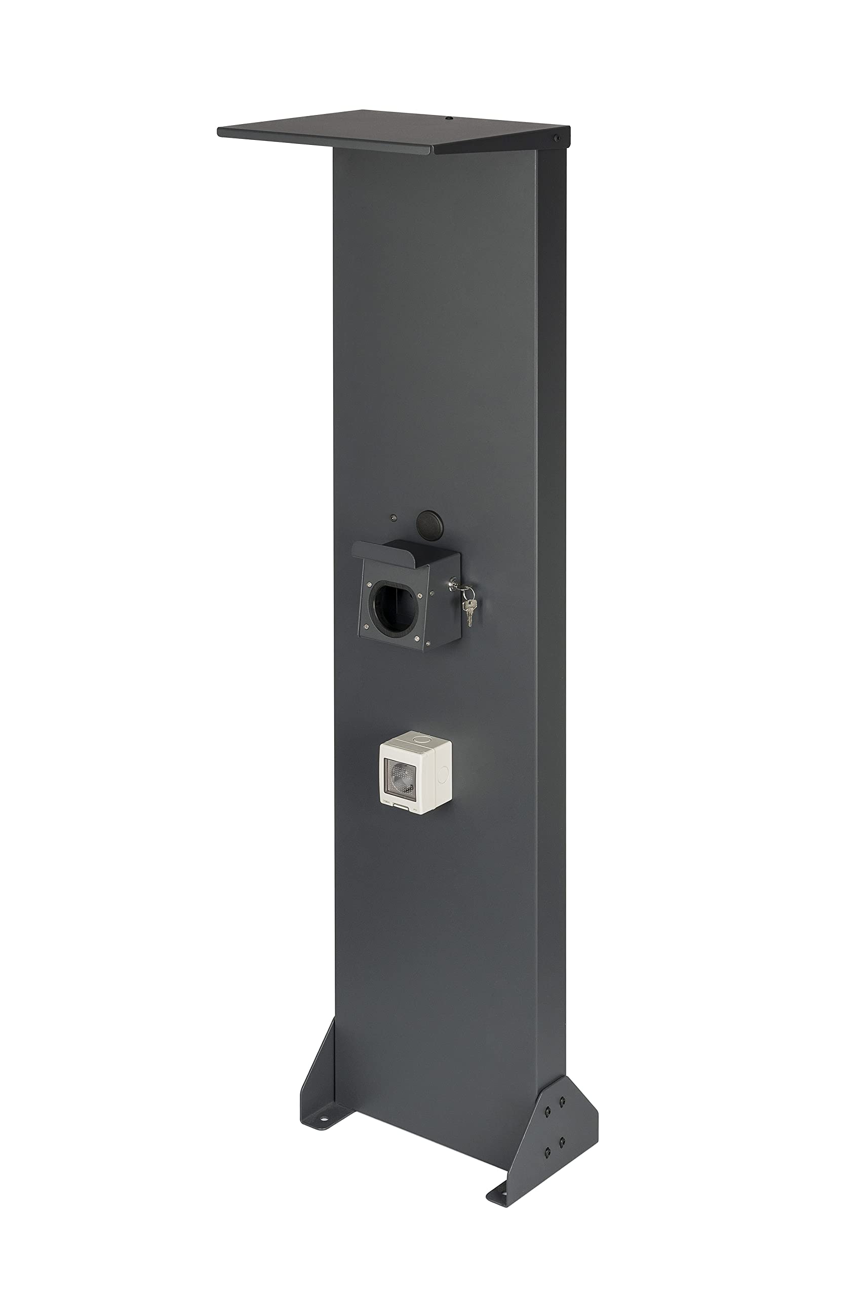 Supporto Premium Universale per Wallbox in Alluminio con Tetto e Presa 16A, 3,7kW (Tetto, Antracite, Supporto per Cavi con Serratura)
