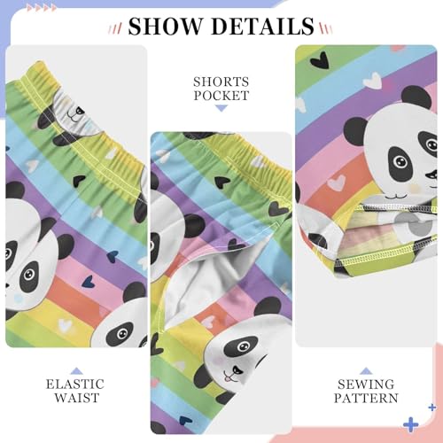 Panda Rainbow Stripes Pajamas Bottoms with Pockets Comfy Pjs Sleepwear Elastic Waistband Pajamas Pants Lounge Pants for 6-14 Years4