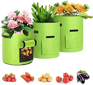 3 Pack Potato Grow Bags - Gardening Plant Growing Bags - Tomato, Carrot Vegetable Planter Container with Window, Felt Plant Growing Bags with Handles Garden Grow Bags(Black+Green+ Brown), 10 Gallon