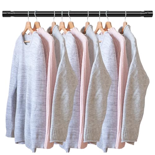 Barra para Armario Extensible, Inoxidable barra armario extensible de 136 a 178 CM, Barra para Colgar Ropa de Acero con Tomas y Tornillos para de Armario para Casa, Baño Hotel, Negro