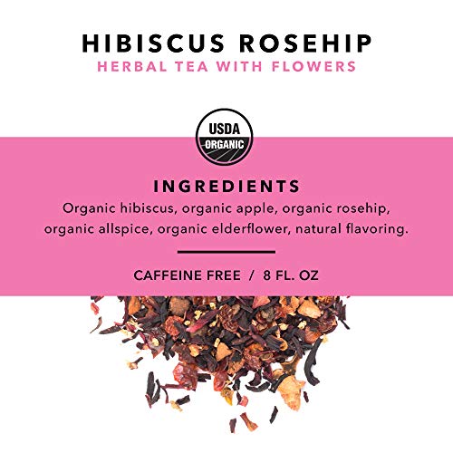 Pinky Up Organic Hibiscus Tea Loose Leaf Rosehip Blend | Whole Leaf Dried Hibiscus Flower | Caffeine Free, Calorie & Gluten Free | 3.2Oz / 90G Tin - 25 Servings #TOP3