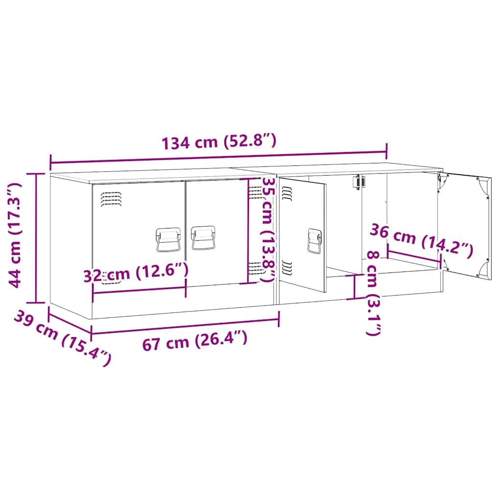 TV-Schränke 2 STK. Anthrazit aus kaltgewalztem Stahl 67x39x44 cm, 2 Fächer, 2 Metallgriffe, 70 kg Tragkraft je Stück, platzsparend für Wohnzimmer, Gaming und Heimkino