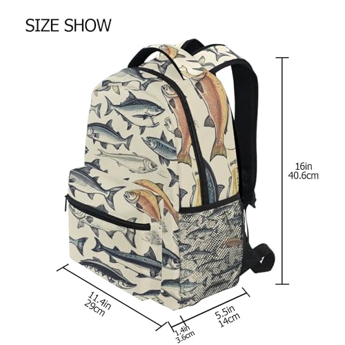 Vintage Fish Pattern Backpack Laptop Tablet Travel School Backpack with Name Tag for Boys Girls3