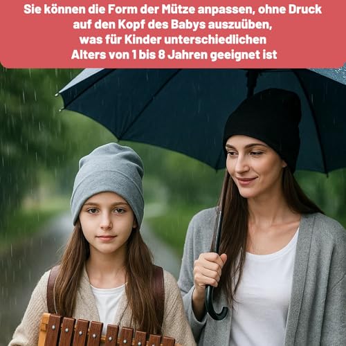 DvBCNMe Komfort Weich Beanie Kinder, 2 Stück Beanie Mütze für Damen, Herren und Kinder, Dünne Mütze für Outdoor-Aktivitäten wie Skifahren und Joggen, Schwarz und Hellgrau