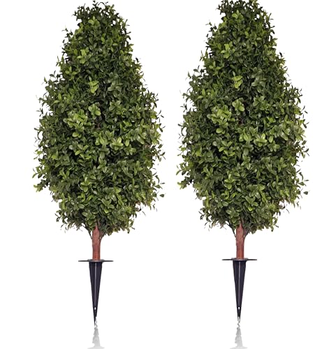 LYTREWPLANT 3FT Artificial Boxwood Bush Topiary Tree UV Resistance Rated with Spike. Easy to Push in...