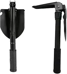 Mini Pá Dobrável Multifuncional 3 em 1 - Pá, Enxada e Bússola para Camping, Pescaria, Trilhas e Emergências