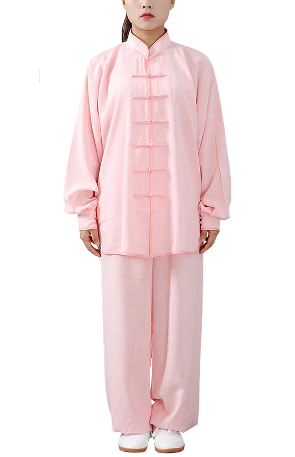FUYUFU Algodón y Lino Traje de Tai Chi Unisex Ropa de Artes Marciales Kung-fu Disfraz para Hombre y Mujer (un Conjunto) (Rosa, M)