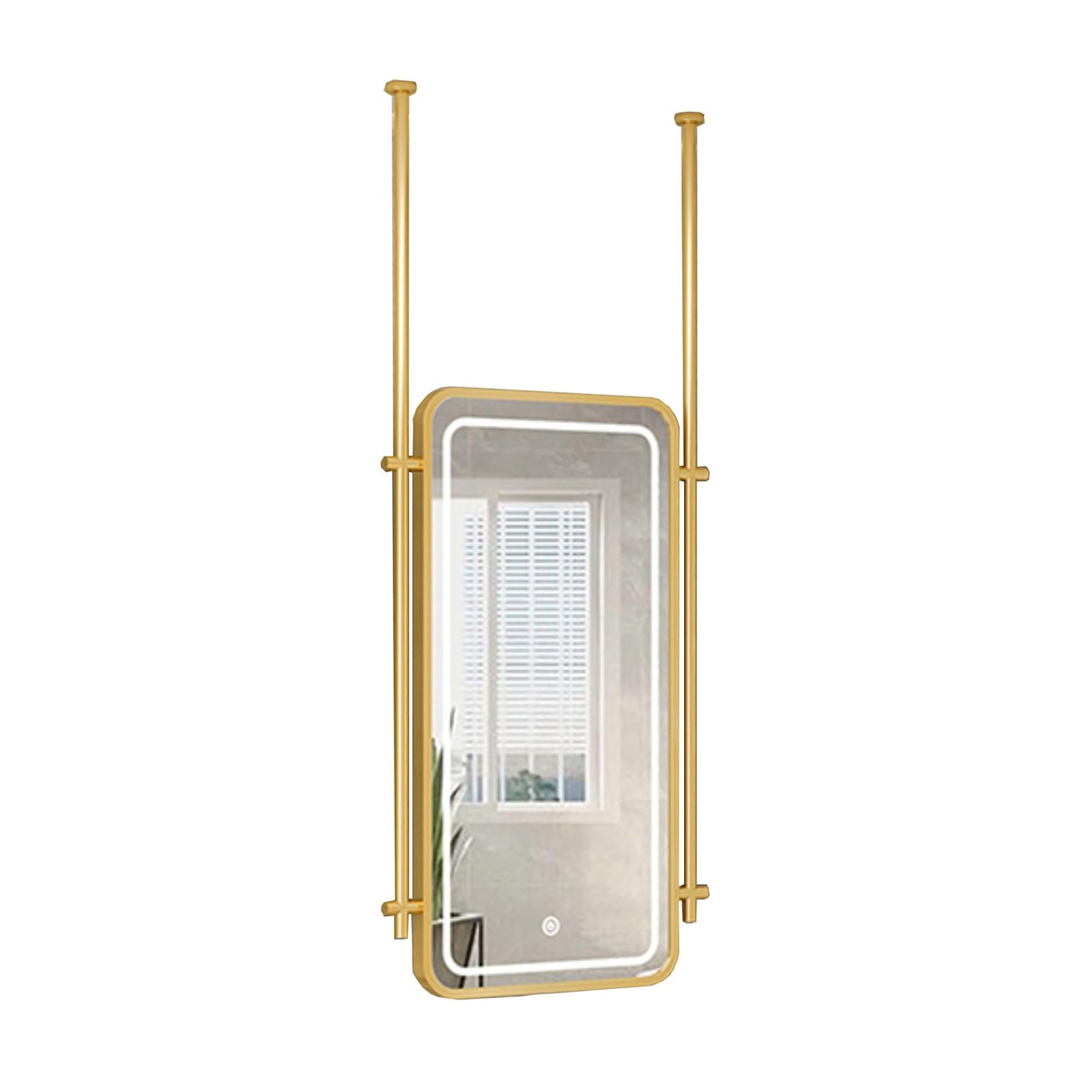 MESOVFCA Rectangular Ceiling-Mounted Mirror, Hanging Bathroom Vanity with LED Light, Suitable for Hotel and Apartment Decor(Gold,60x100cm)