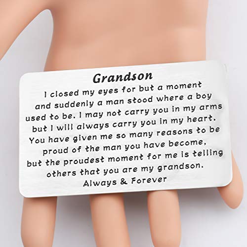 PLITI Grandson Graduation Gifts Grandson Gifts From Grandma Grandpa Grandson Birthday Gifts Grandson Inspirational Engraved Wallet Insert Card For Grandson Deployment Gifts (Grandson wallet insert)4