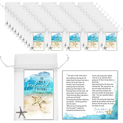 Smiling Wisdom - Bulk 50 Sets - Starfish Story Employee Appreciation Mini Cards And Keepsake - You Make A Difference - Men Women (Silver Starfish Charms) #TOP21
