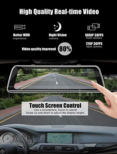 NikoMaku Mirror Dash Cam Front and Rear Backup Camera GPS Full Touch Screen Rear View Mirror Camera Full HD 1080P 170° Wide Angle Dual Lenses Waterproof AS-2 Plus - Thumbnail 4