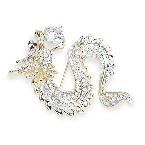 Image of Vintage Crystal Dragon Brooch Lapel Pin Decorative Safety pins for Clothing Rhinestone Animal Brooch Jewelry