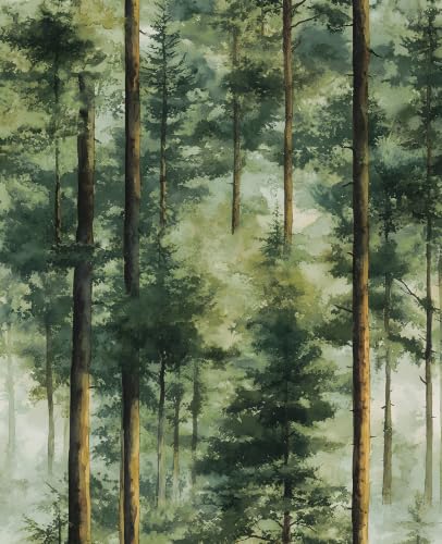 Fvlow Nordic Misty Green Pine Forest Peel and Stick Wallpaper 17.4" x 118"
