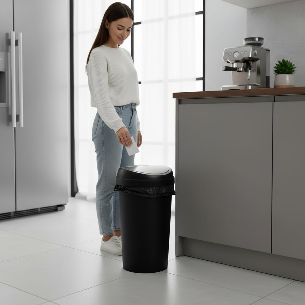 50L Top Touch Kitchen Bin Large Indoor Rubbish Bin with Coloured Lids (Black, Blue, Red, Silver, Green, Yellow) – Hands-Free Waste Disposal for Kitchen, Home, Office & Recycling (BLACK) - 3