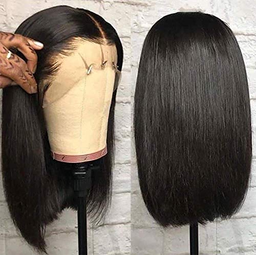 ANDRIA Hair Short Bob Straight Lace Front Wigs Glueless Lace Wig Synthetic Heat Resistant Fiber Natural Straight Black Hair Wig With Baby Hair For Black Women 14 Inch