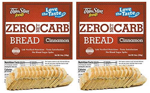 ThinSlim Foods Zero Net Carb Keto Bread | Low Carb Bread | Keto Friendly Food - Cinnamon, 14oz. (Pack of 2)