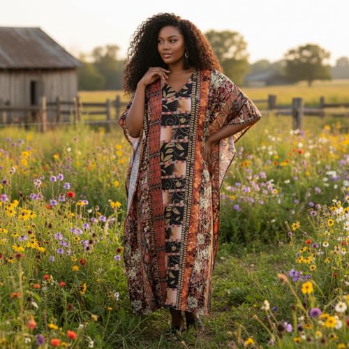Image of Oussum Women Long Maxi Plus Size Polyester Kaftan Gown, Womens Kaftan Dresses Lounge Resort Wear, Plus Size Kaftan