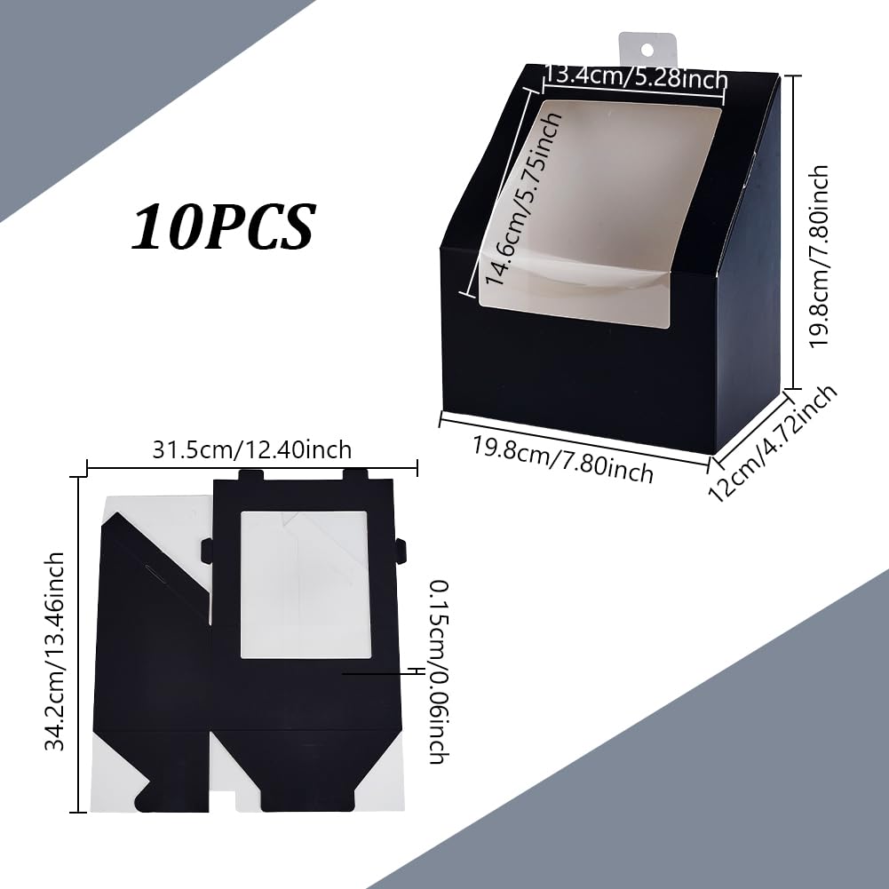 AHANDMAKER 10 scatole portaoggetti per cappelli neri, pieghevoli, in cartone con finestra in PVC trasparente, 19,8 x 19,8 x 11,9 cm, contenitore per cappelli da baseball