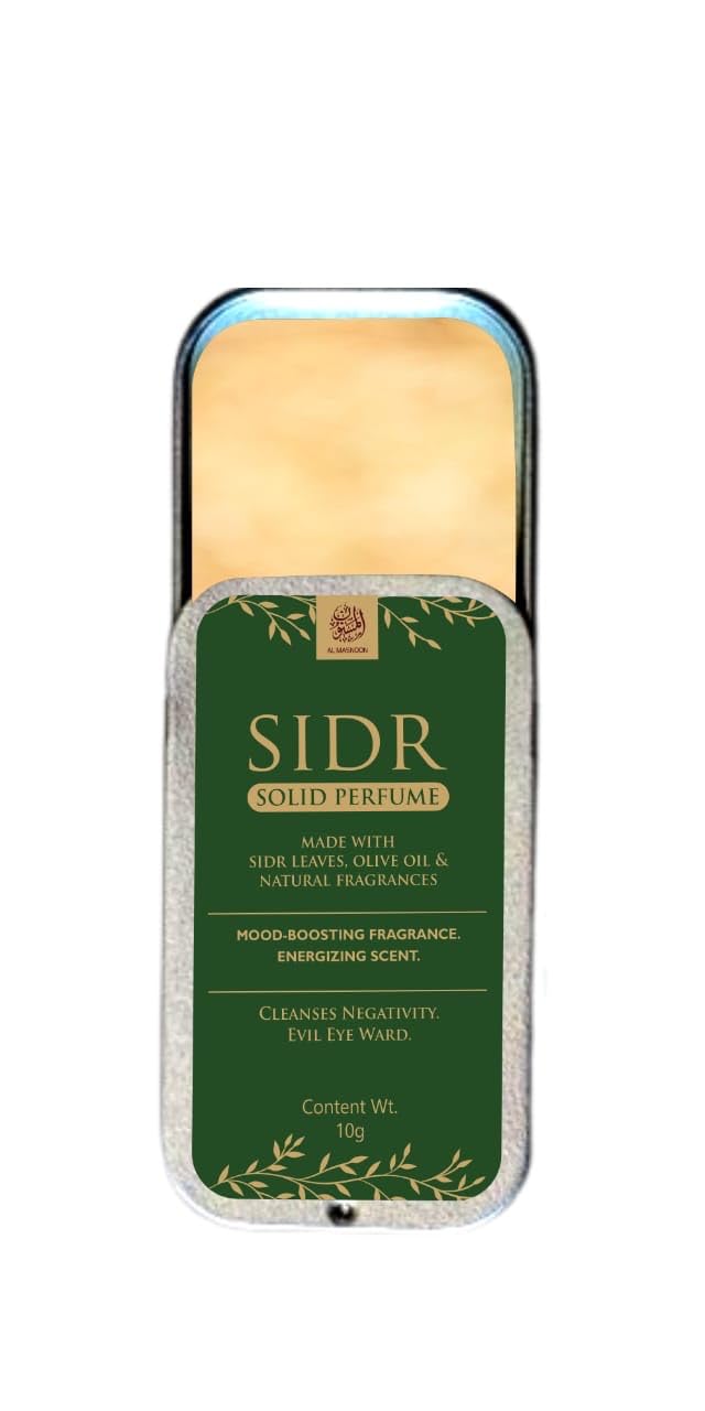 Sidr Solid Perfume 10g Pack | Natural Mood-Boosting & Energizing Scent with Sidr Leaves, Olive Oil, and Uplifting Fragrances | Ideal for Ruqaya and Enhancing Well-Being