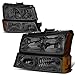 For 03-06 Chevy Silverado/Avalanche 4-PC Smoke Lens Amber Corner Headlights/Lamps - Pair