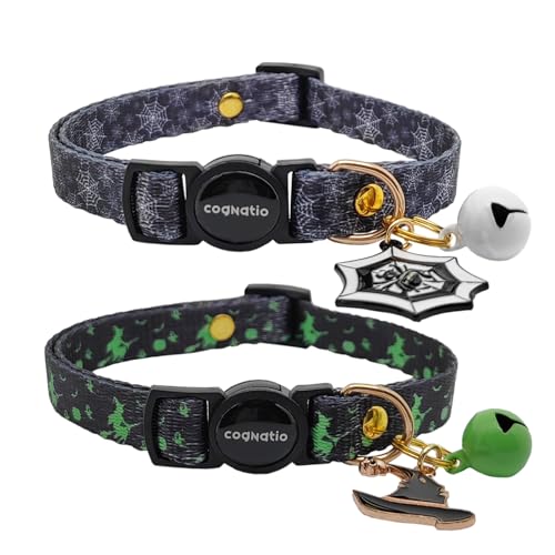 Cognatio 2 Pack Breakaway cat Collars with Bell Safety Quick Release Pendant Cute Kitten Collar Adjustable 20-30cm (Halloween3 20-30cm)