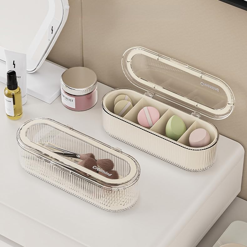 Miniatura 2 de Organizador de brochas de maquillaje acrílico transparente con tapa, estuche de almacenamiento de cosméticos para tocador y esponjas