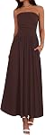 BTFBM Summer Maxi Dresses for Women 2026 Strapless Ruched Tube Top Flowy Beach Vacation Wedding Guest Spring Dress Pockets