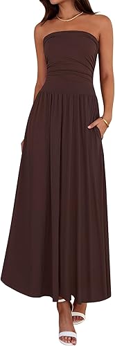 BTFBM Summer Maxi Dresses for Women 2026 Strapless Ruched Tube Top Beach Vaca...