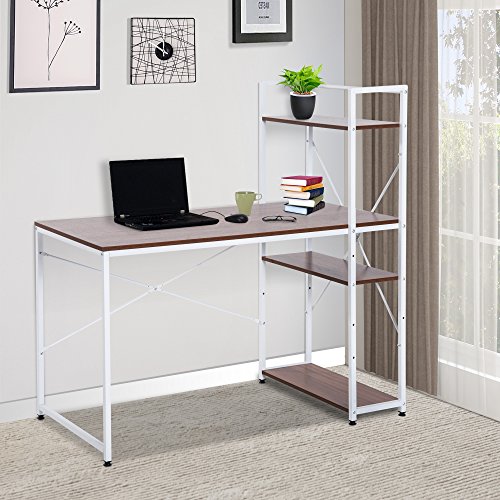 HOMCOM Schreibtisch Faltbarer Küchentisch Computertisch mit Bücherregal Arbeitstisch Bürotisch mit Regal Weiß… – Bild 3