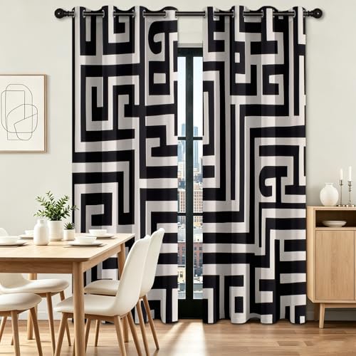 Rideaux à oeillets moderne chic géométrique noir et blanc 140x260 cm - 4
