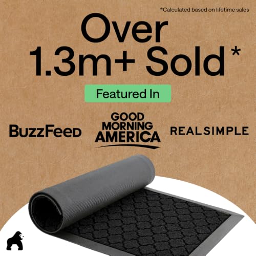 Image of GORILLA GRIP WeatherMAX Door Mat, Indoor Outdoor, 47x35, Black Quatrefoil